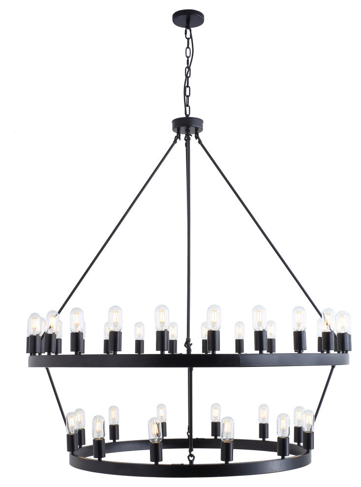 36-Light Pendant Light Modern Wagon Wheel Ceiling Light Chandelier, Black