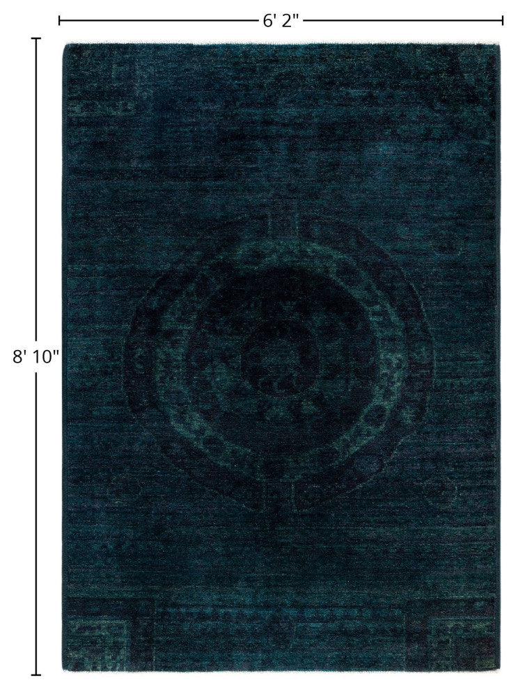 Overdyed One-of-a-Kind Hand-Knotted Area Rug Green, 6' 2" x 8' 10"