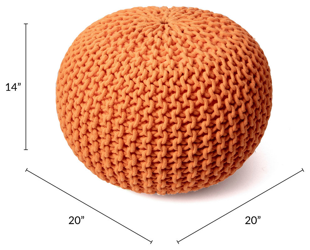 Nuloom Knitted Cotton Ling Contemporary Pouf, Orange 20"x14"