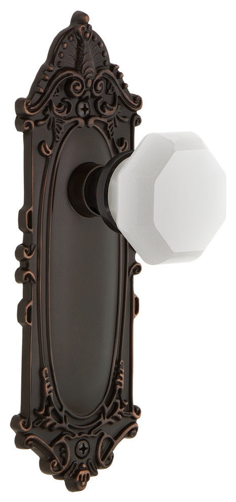 Victorian Plate Passage Waldorf White Milk Glass Knob, Timeless Bronze