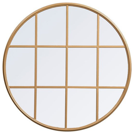Macey Metal Windowpane Mirror, 32"x32", Brass