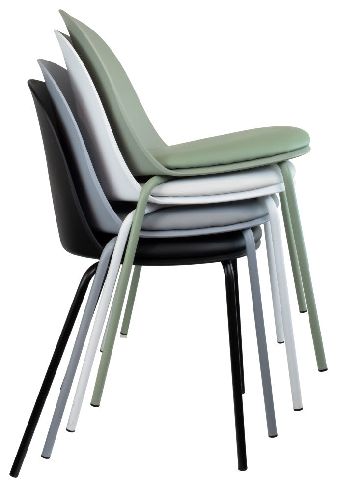 Set of 4 Stackable Dining Stacking Chairs With Padded Seat Faux Leather Metal, White