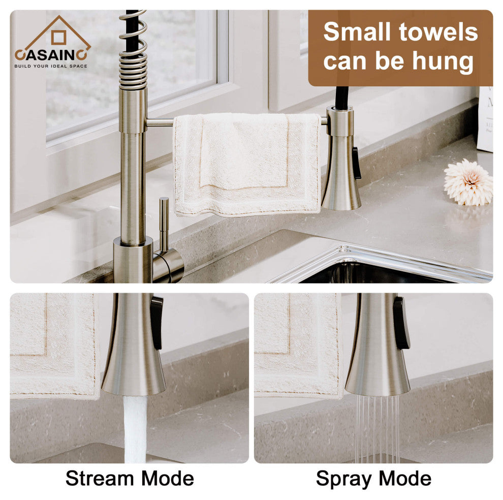 Kitchen Faucet Spring Standard Dual-Function Spray Head Deck Plate Brushed Nicke