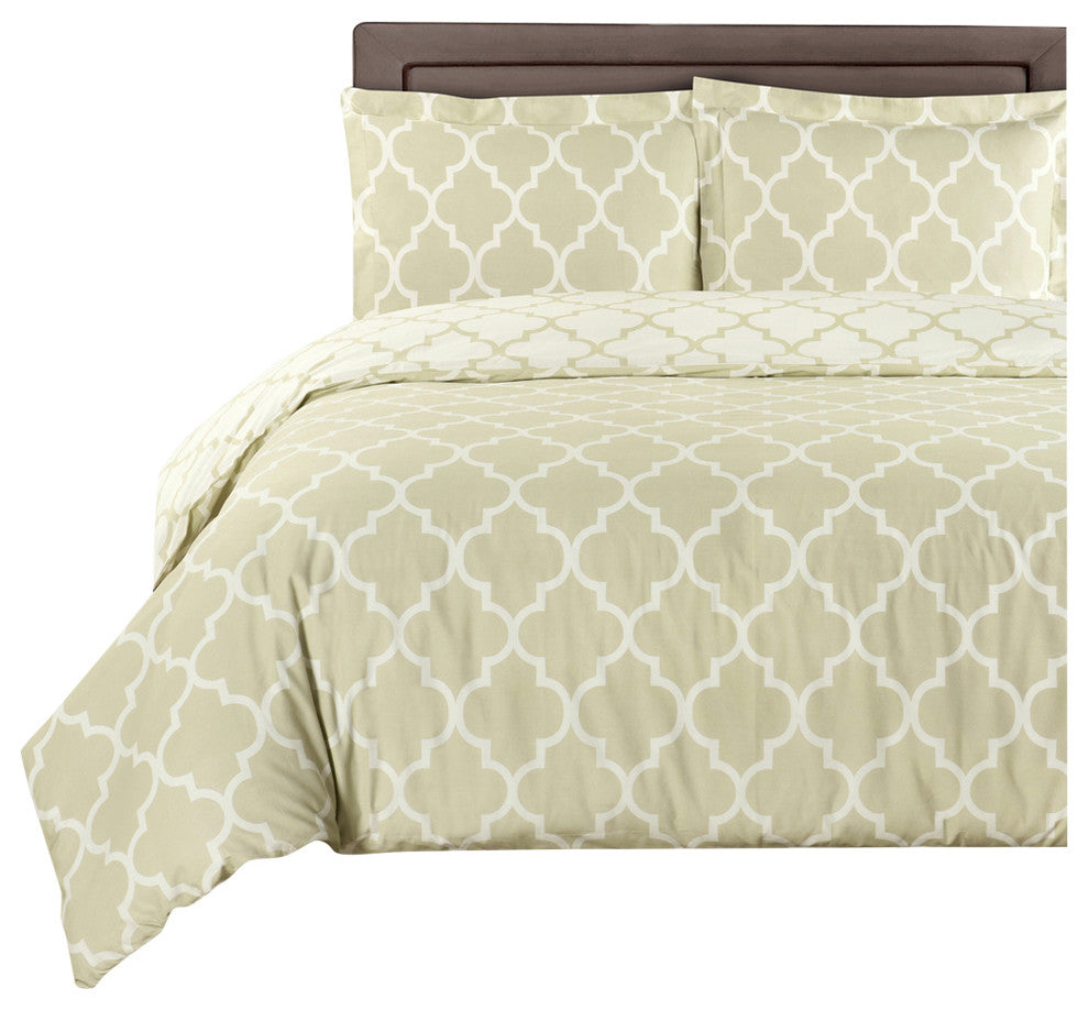 Meridian 100% Cotton Duvet Cover Set, Beige and Ivory, King/Cal King