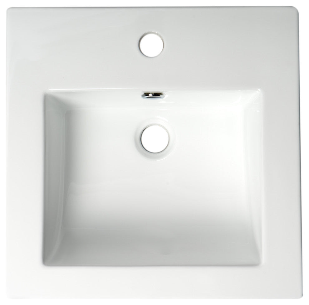 White 17" Square Drop, Ceramic Sink With Faucet Hole