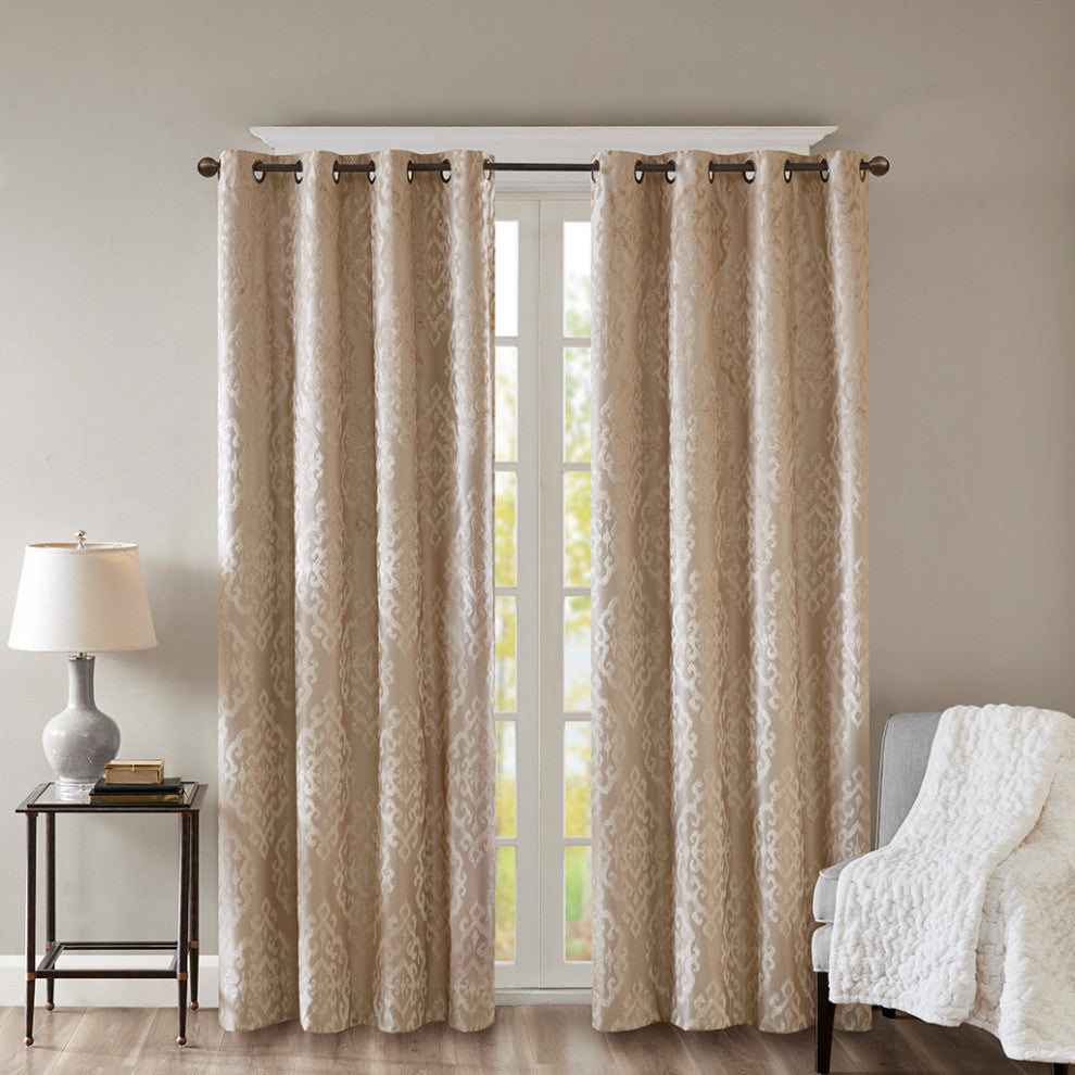 SunSmart Mirage Knitted Jacquard Damask Total Blackout Grommet Top Curtain Panel