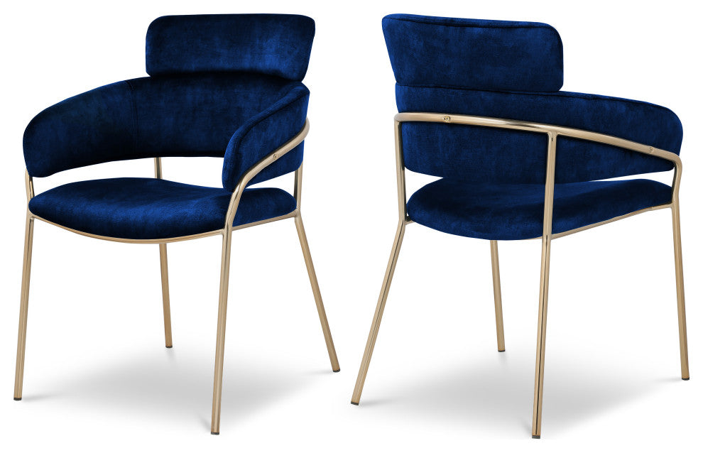 Yara Upholstered Dining Chair (Set of 2), Navy, Velvet