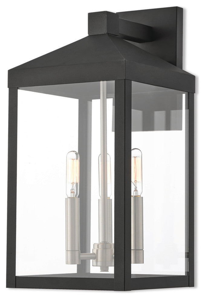 3 Light Outdoor Wall Lantern, Black