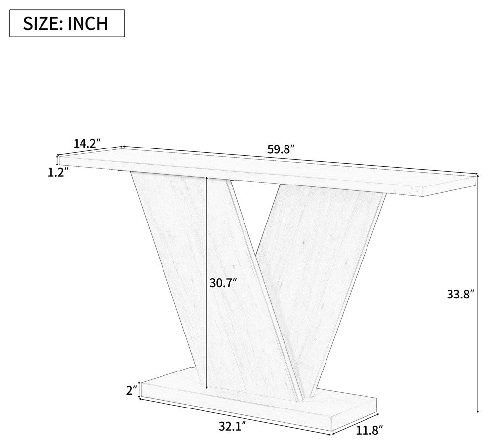 GDF Studio 60 inches V-Base Wood Console Table, Gray