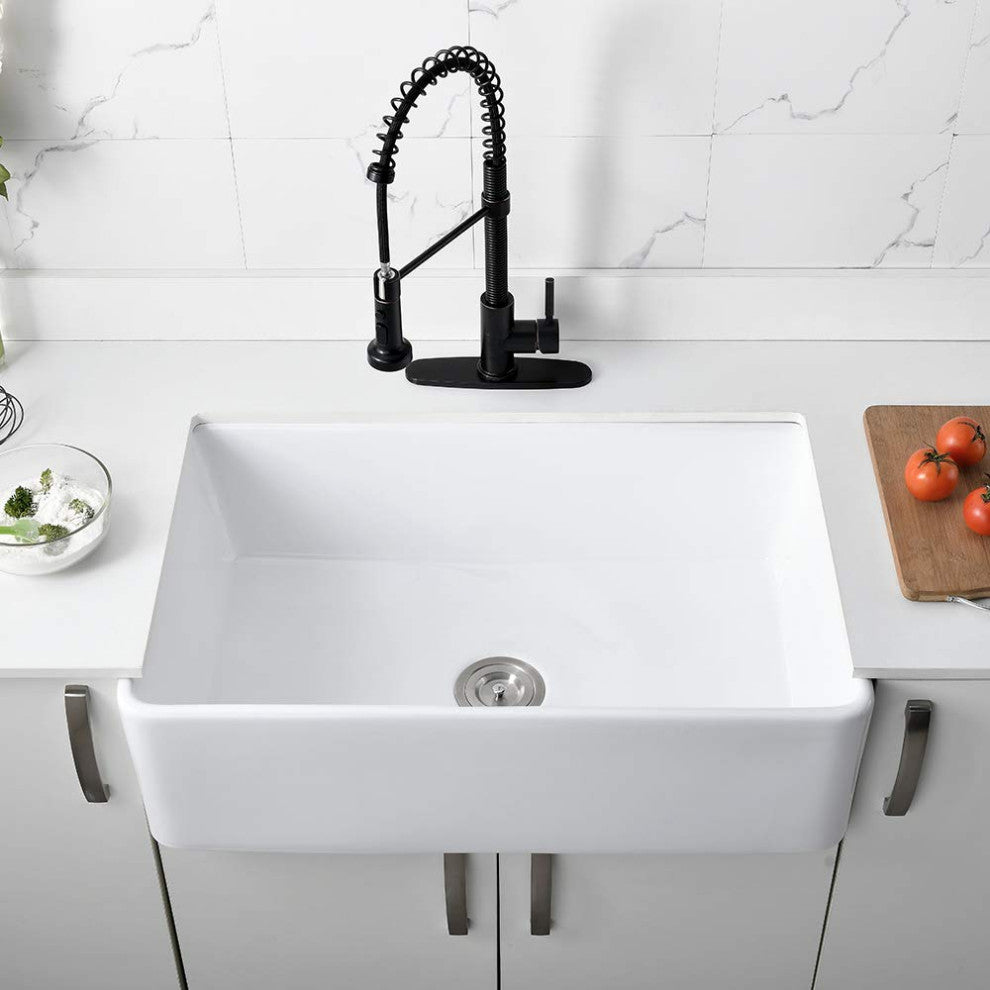 33" Apron Front Fireclay White Single Bowl Kitchen Sink