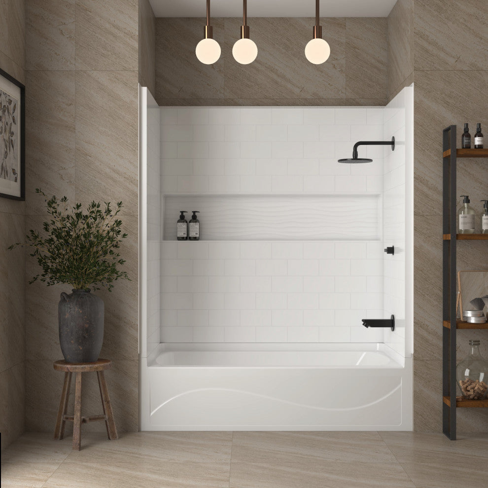 60" x 32" 4-Piece Direct-to-Stud Alcove Tub Surround With Soaking Bathtub Combo