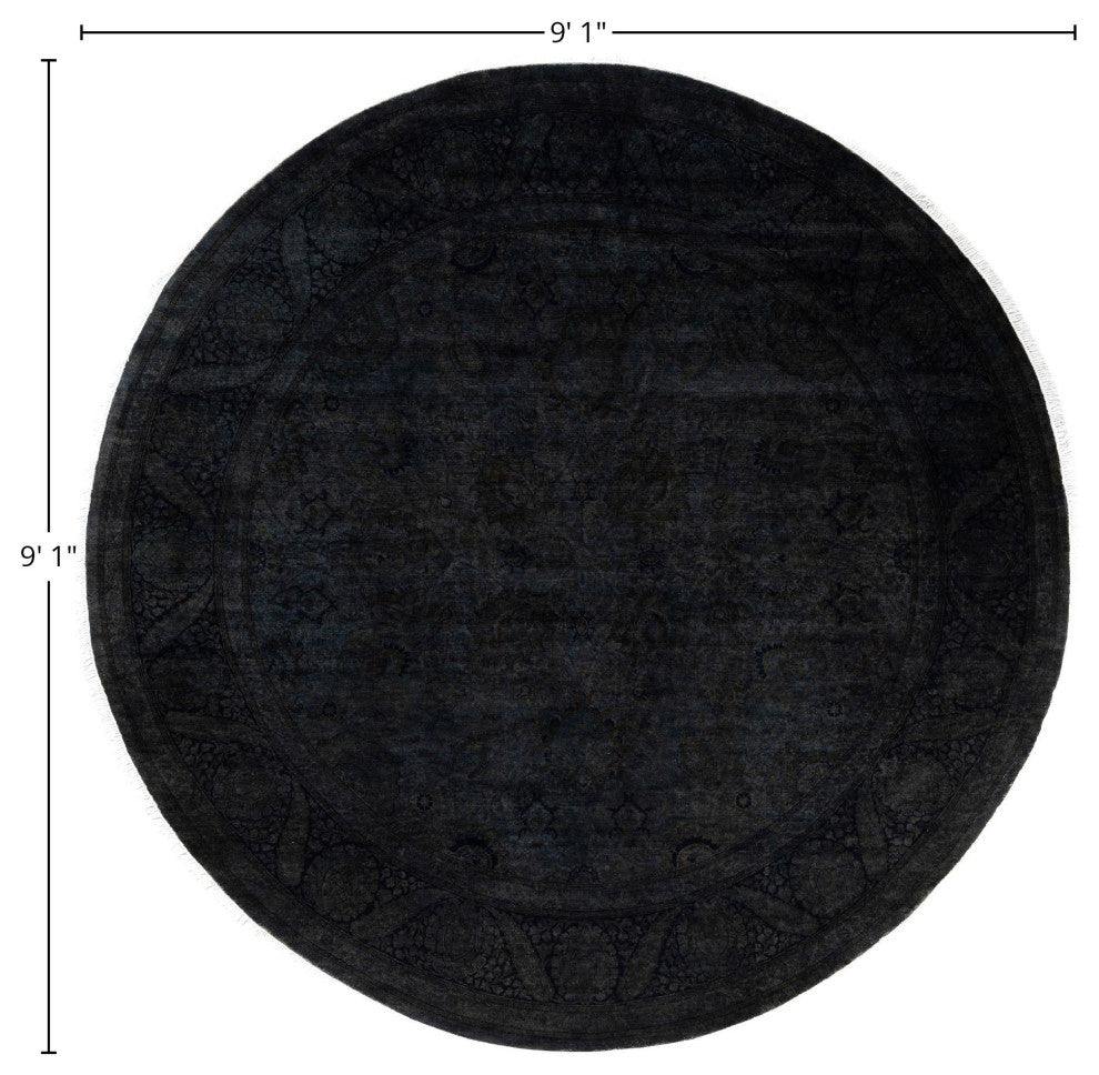 Overdyed One-of-a-Kind Hand-Knotted Area Rug Black, 9' 1" x 9' 1"
