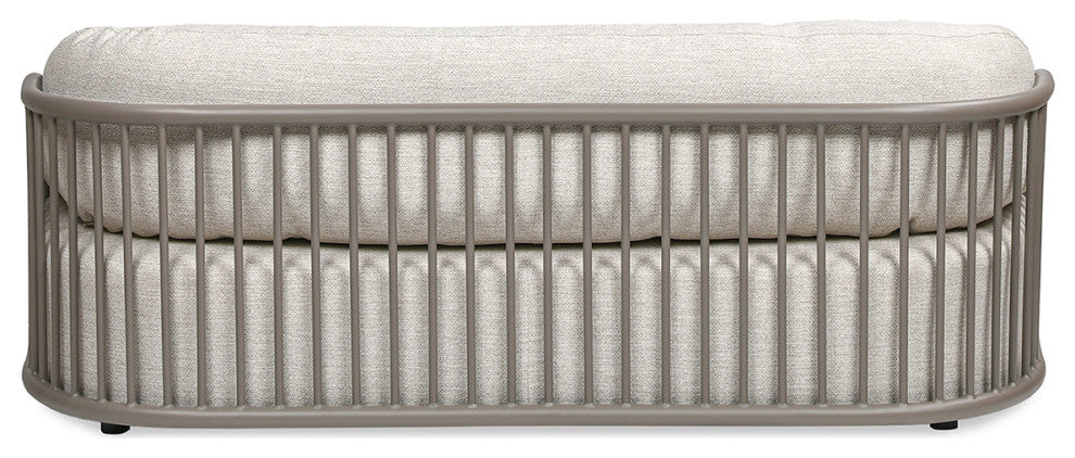 Harper 83" Taupe Greige Aluminum Barrel Deep Seating Outdoor Patio Sofa, Oat Beige Axroma Olefin