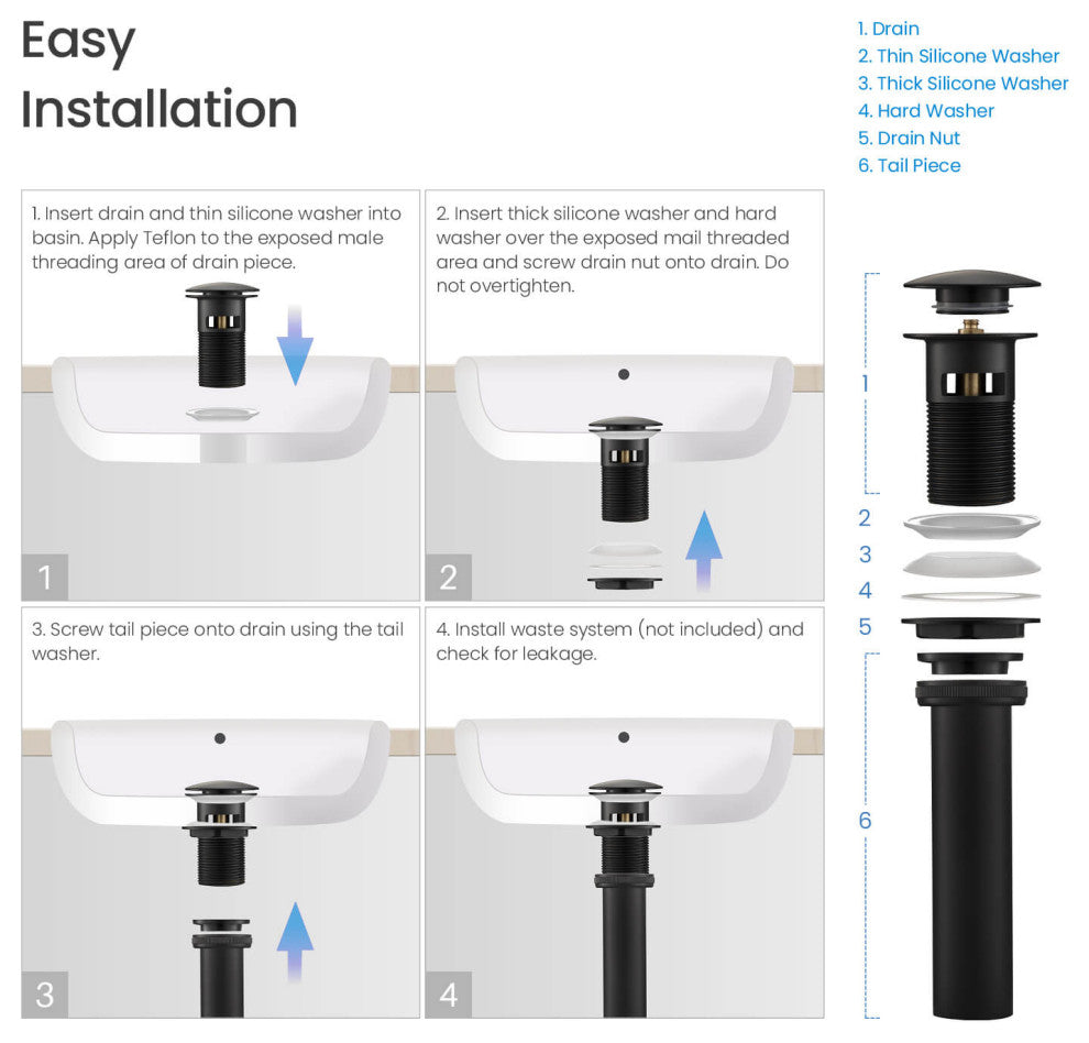 Pop Up Drain Stopper Full Cover with overflow "“ KPW102, Matte Black