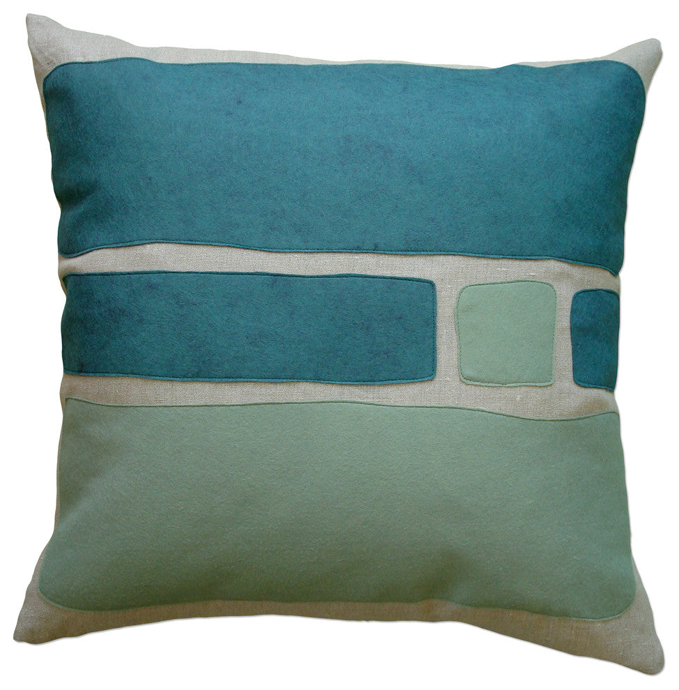 Felt Appliqué Linen Pillow, Brook and Loden