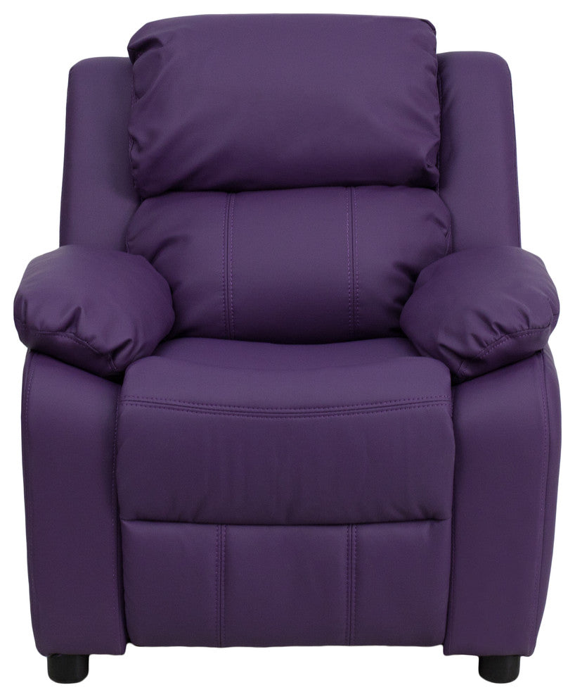 Deluxe Padded Kids Recliner With Storage Arms, Purple Vinyl