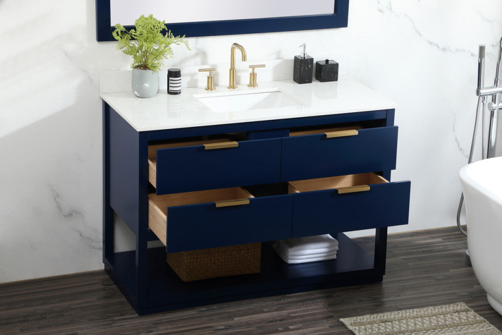 48" Single Bathroom Vanity, Blue, With Backsplash