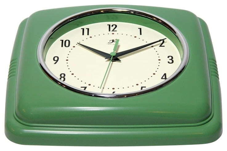 Square Retro Wall Clock, 9.25", Green