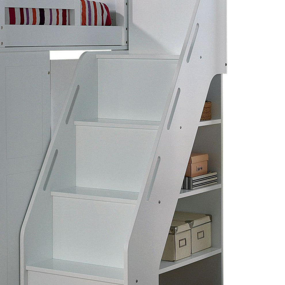 Freya Loft Bed and Bookshelf Ladder, White, Twin Bed