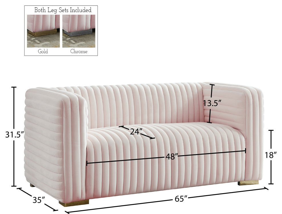 Ravish Velvet Upholstered Chair, Pink, Loveseat