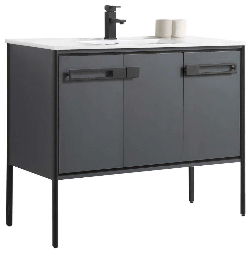 Oakville Bath Vanity, Ceramic Sink, Onix Grey, 42 Inch, Black Hardware