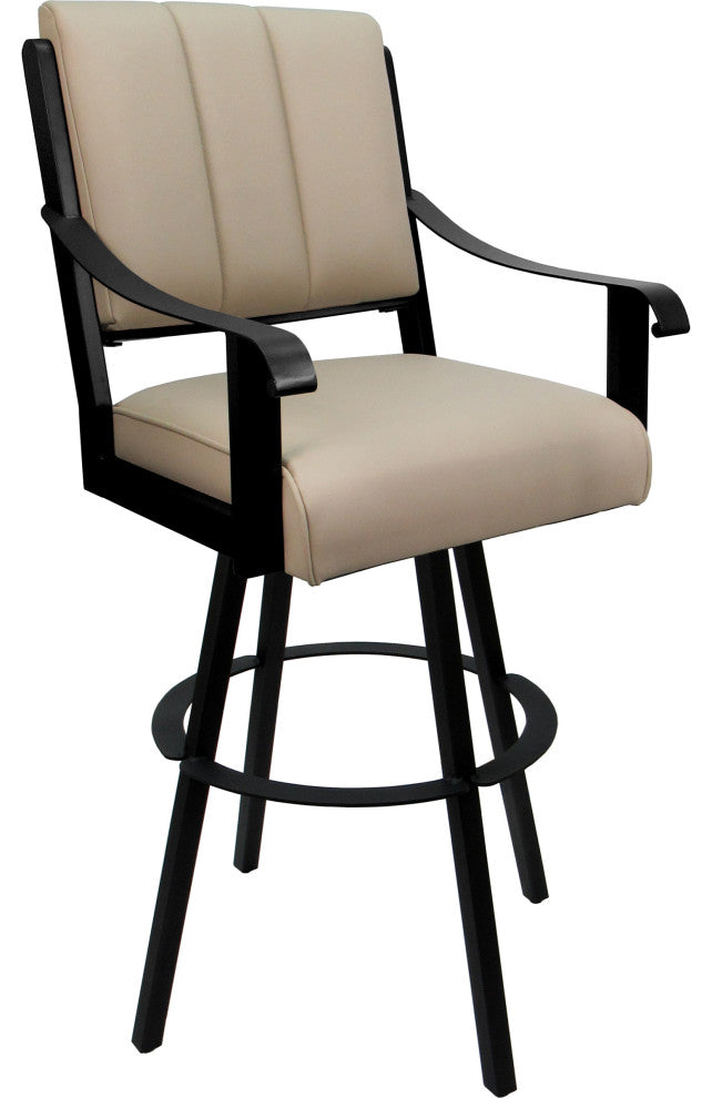 Leather Swivel Metal Bar Stool - Memphis on Warren Base, Tan Leather on Black, 34"