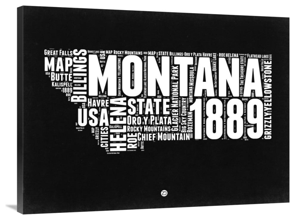 "Montana Black and White Map" Fine Art Print