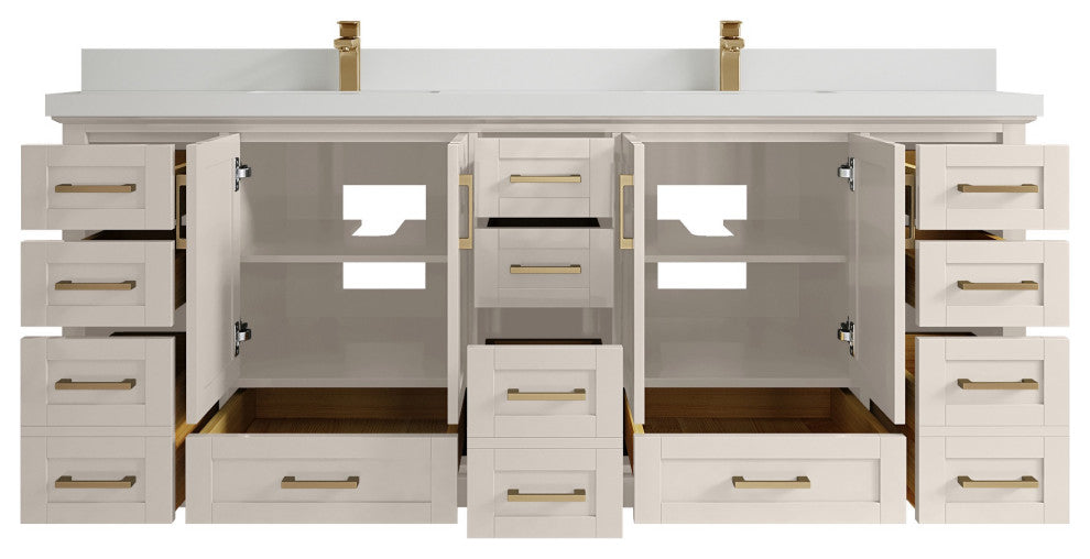 Boston 84" Double Sink Bath Vanity in Fine Grain 2" White Quartz