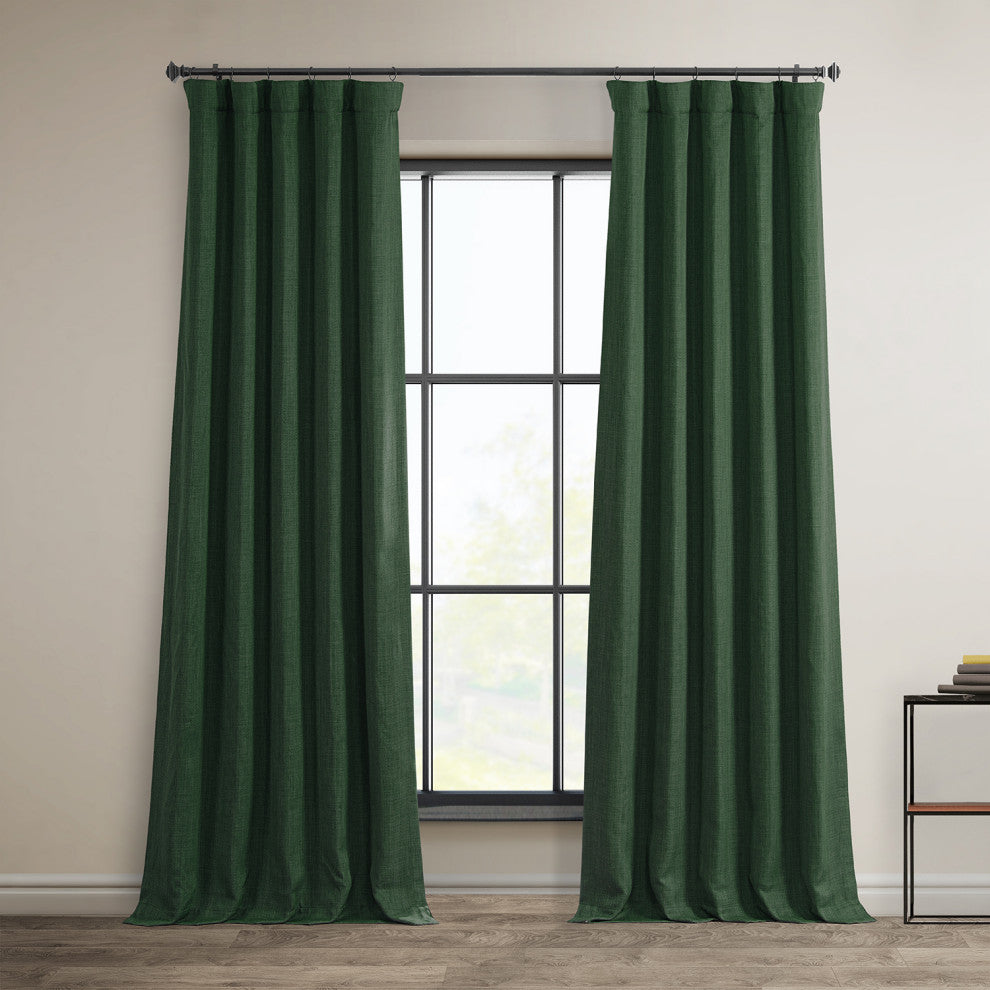 Faux Linen Darkening Curtain Single Panel, Key Green, 50"x84"