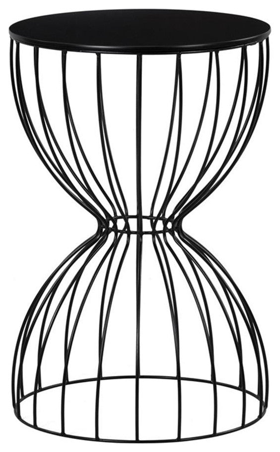 Elle Decor Cami Modern Hourglass End Table with Metal Top for Bedroom Black