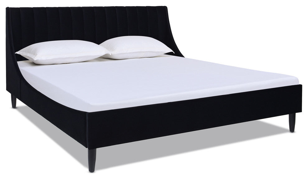 Aspen Modern Vertical Tufted Platform Bed, Anthracite Black Velvet, King