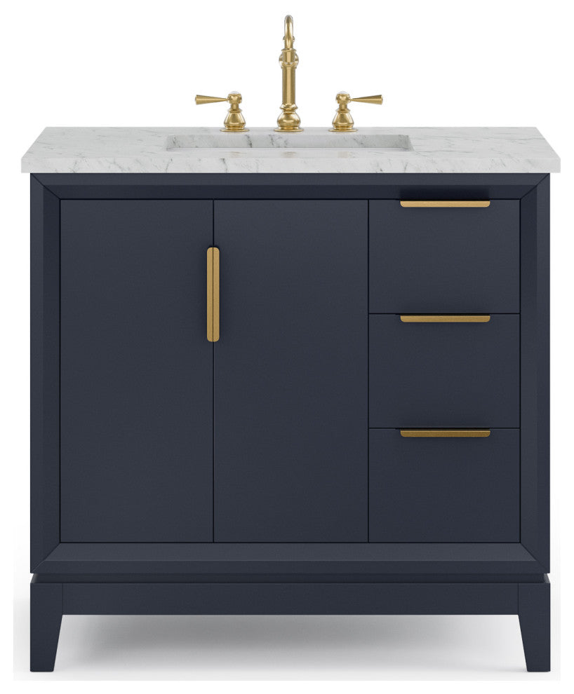 Elizabeth 36" Single Sink Carrara White Marble Vanity, Monarch Blue