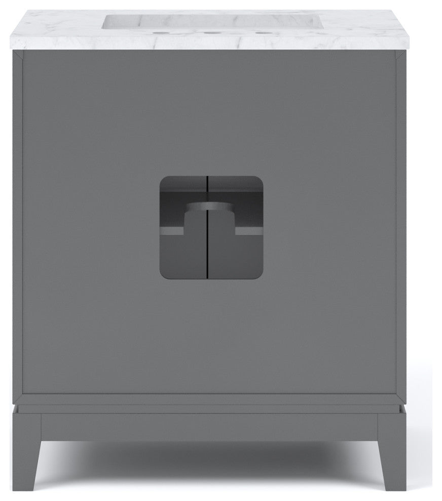 Elizabeth 30" Single Sink Carrara White Marble Vanity, Cashmere Gray
