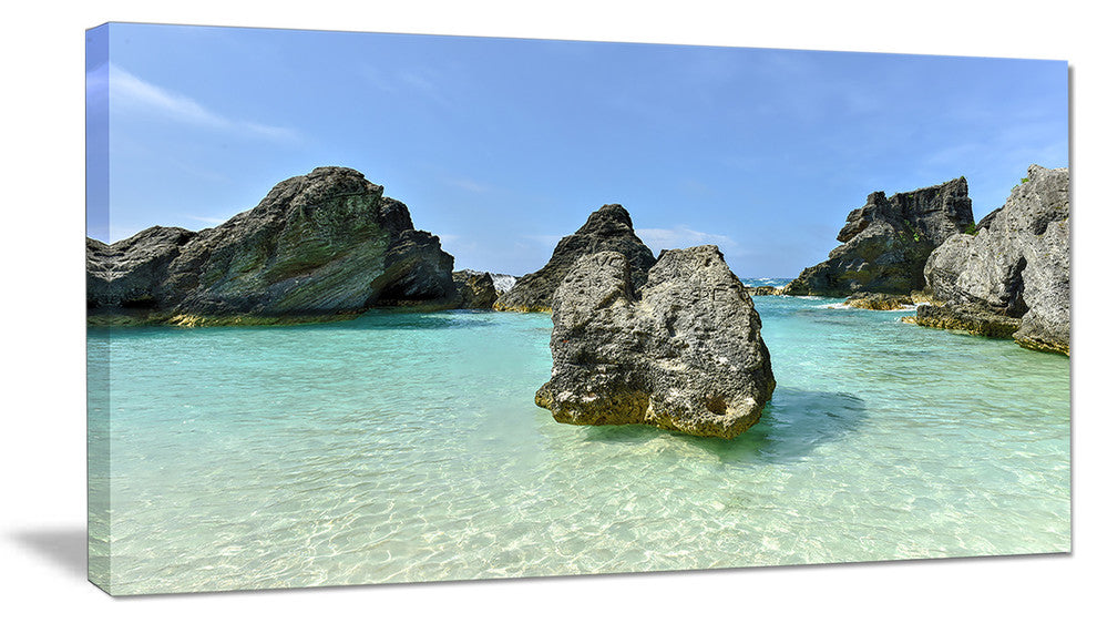 "Horseshoe Bay Cove Bermuda" Oversized Beach Canvas Artwork, 32"x16"