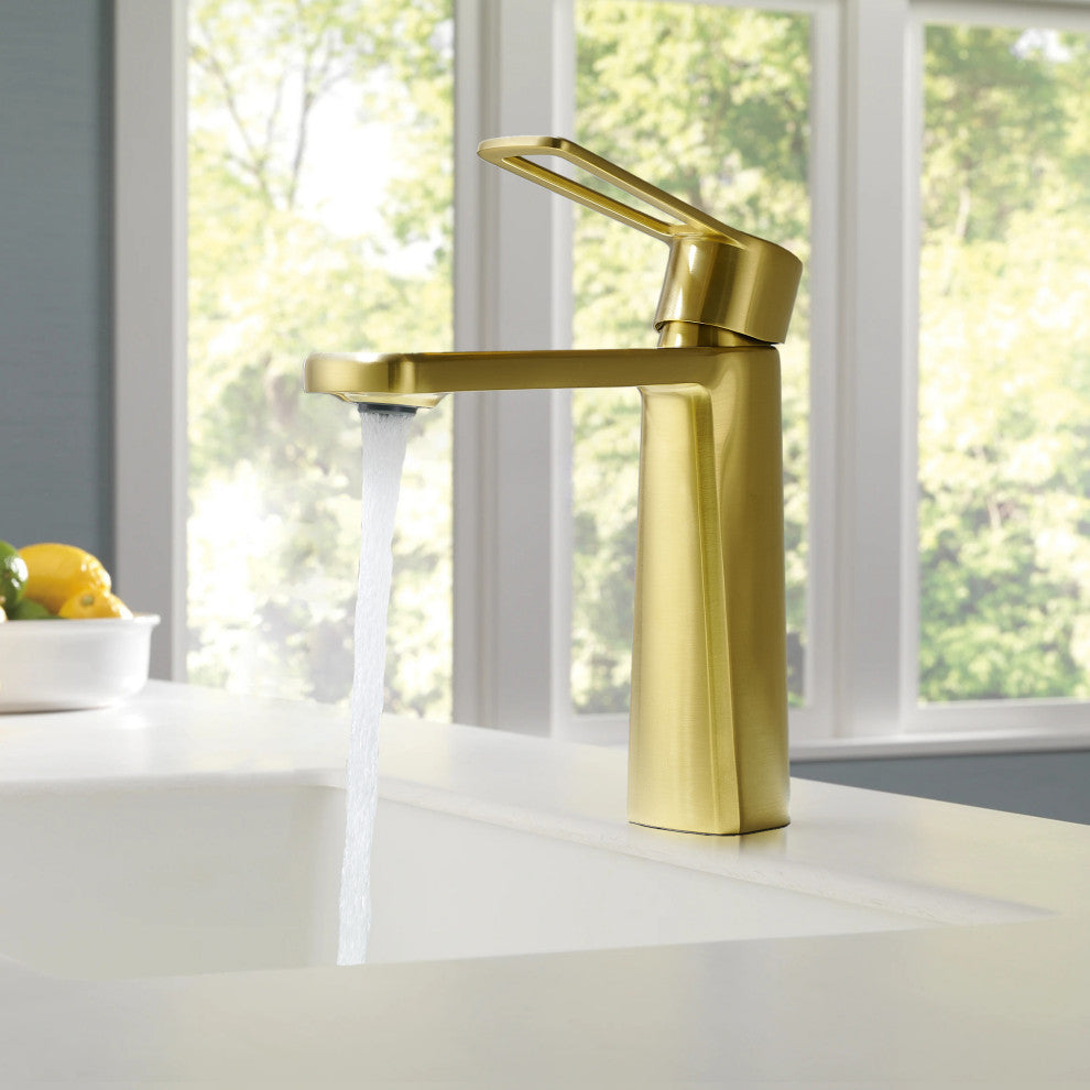 Paula Single Hole Single-Handle Bathroom Faucet, Brushed Gold