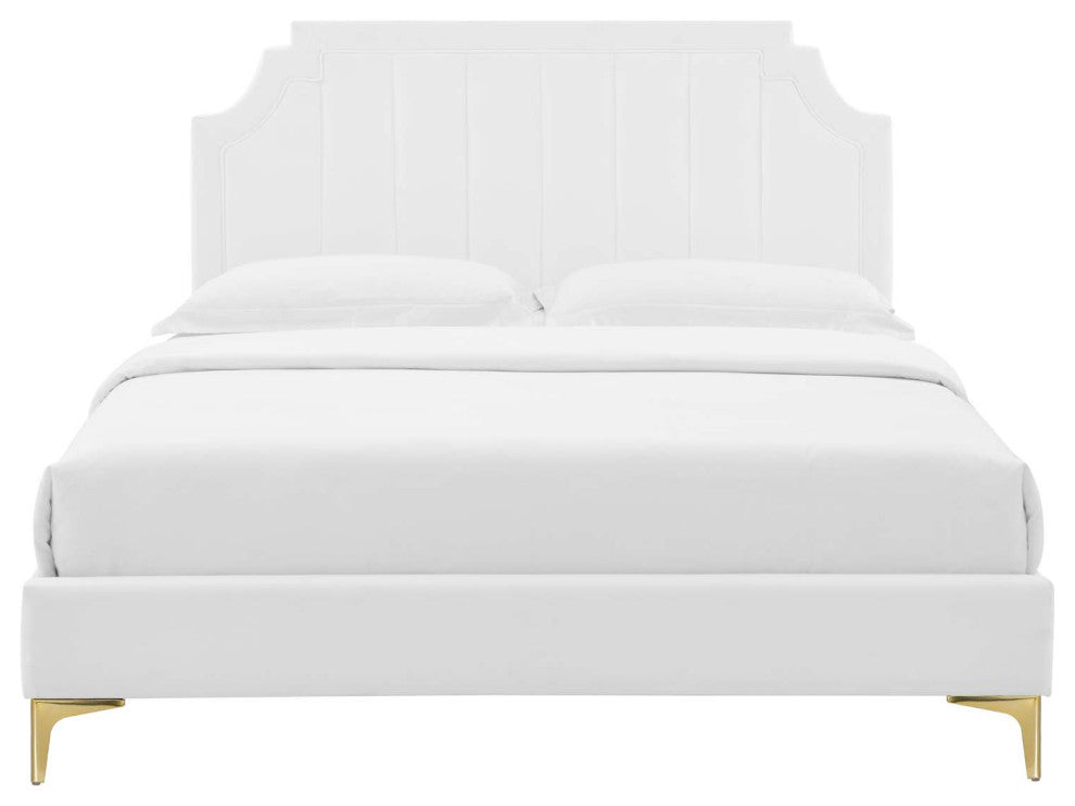 Sienna Performance Velvet Queen Platform Bed, White