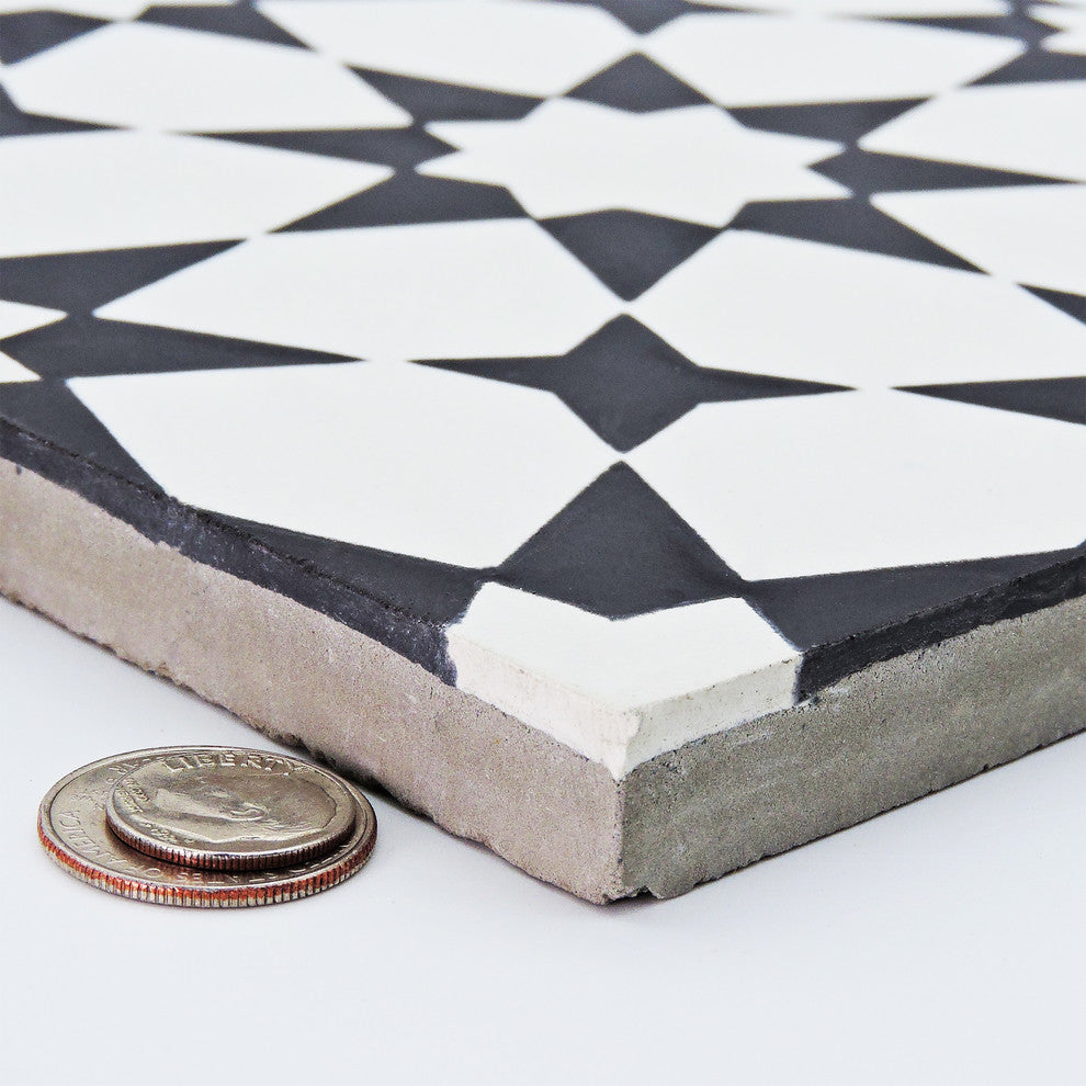 8"x8" Medina Handmade Cement Tile, White/Black, Set of 12