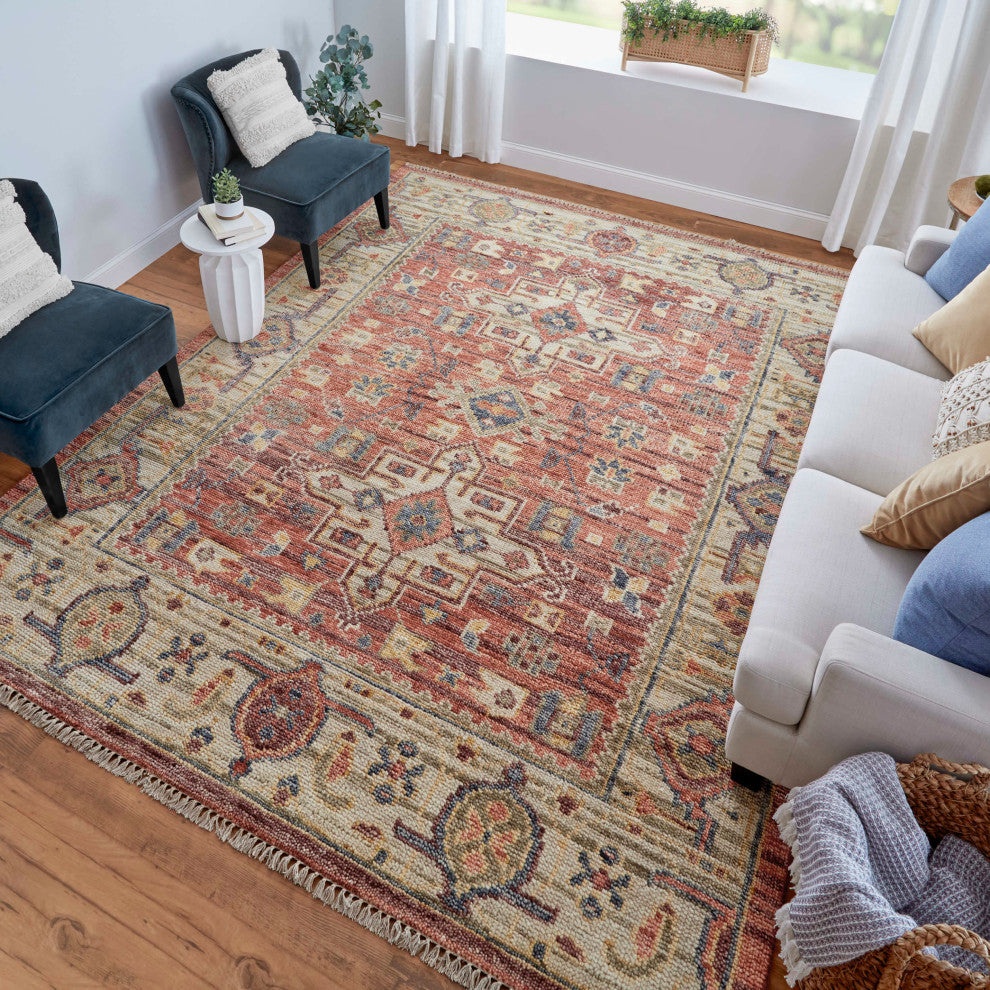 Foxboro R69CK Transitional/Global Area Rug, Rust/Beige, 12'x15'