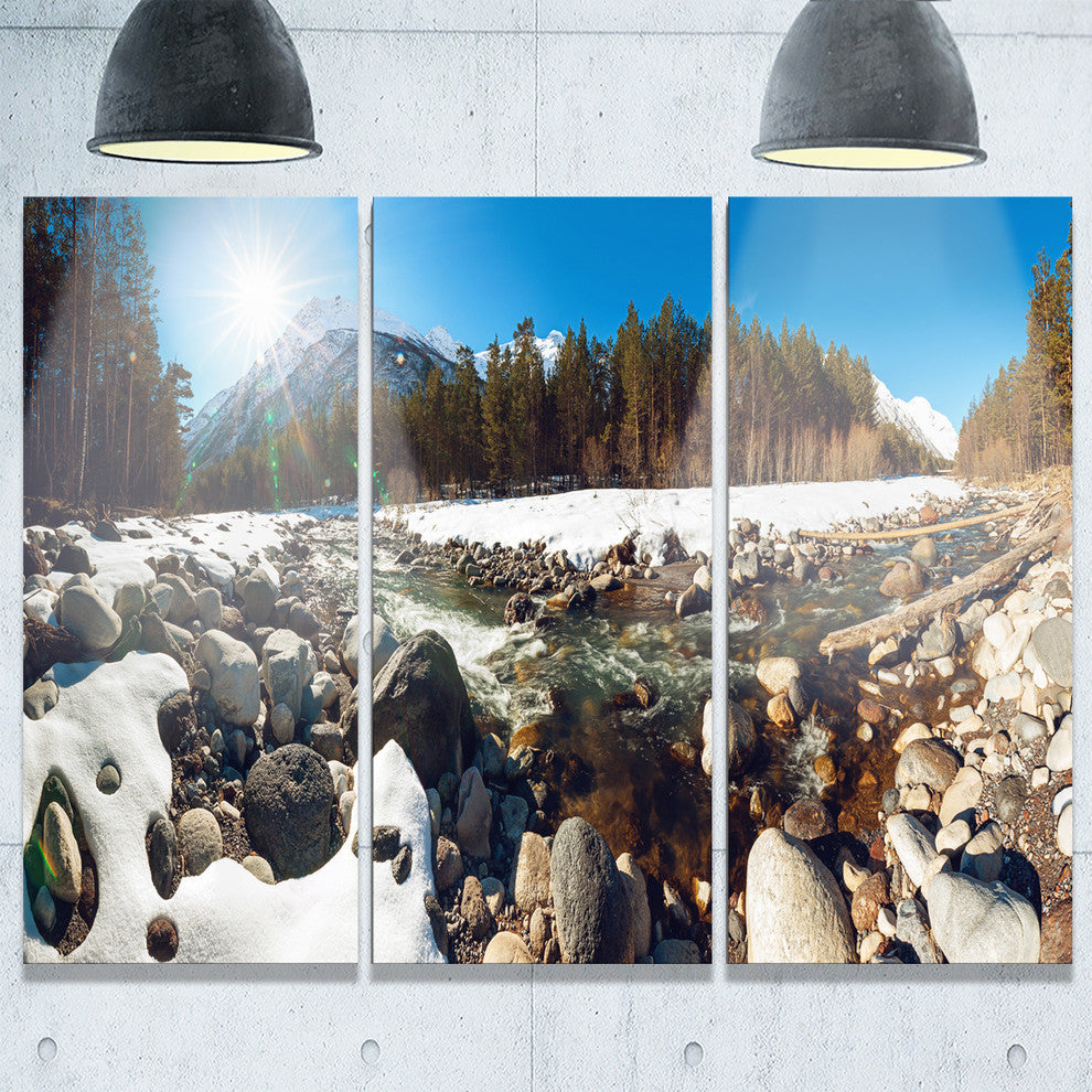 "Baskan Mountain River at Wintertime" Metal Wall Art, 3 Panels, 36"x28"