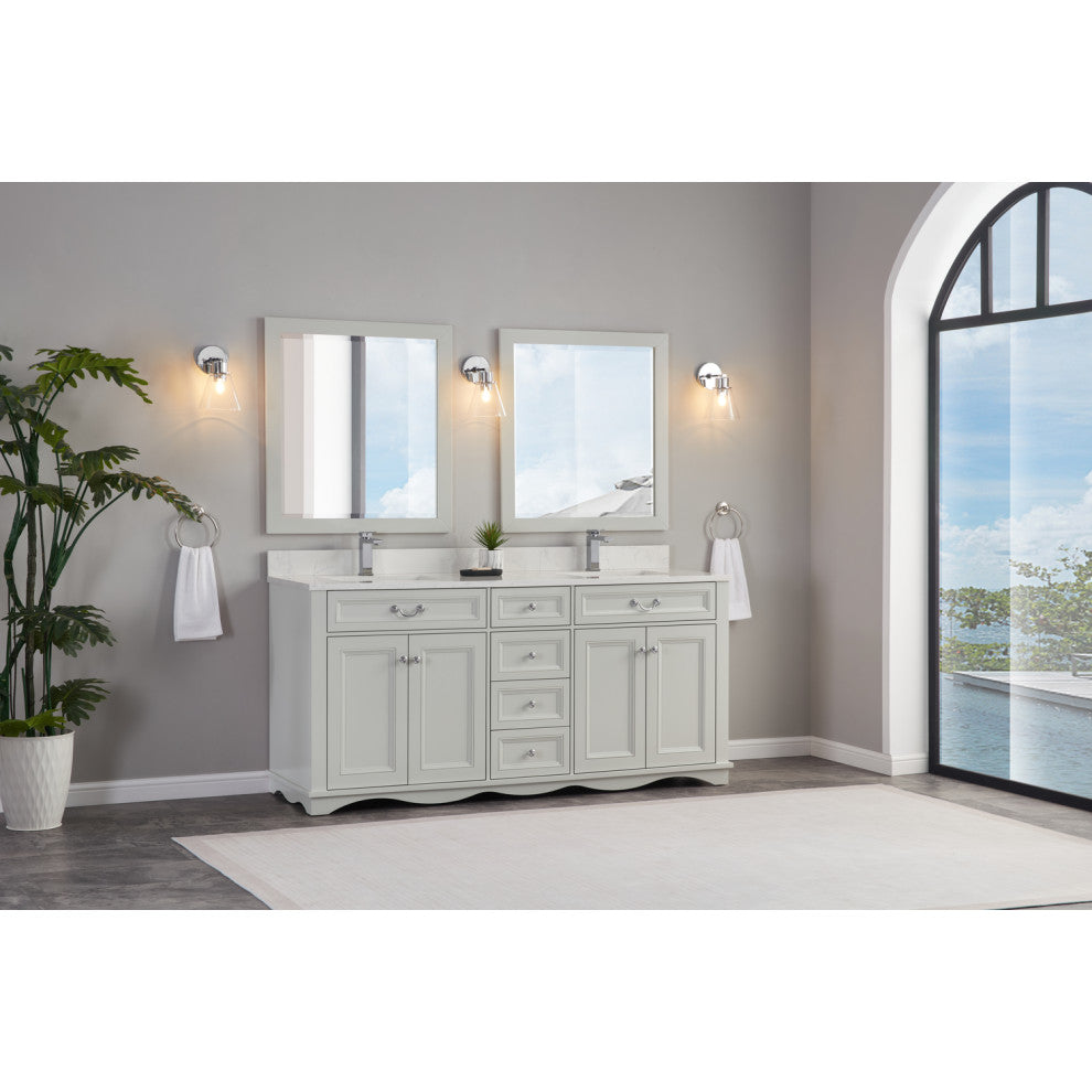 Vanity With Mirror, Sconce and Faucet Included, Silver Strand, 72"