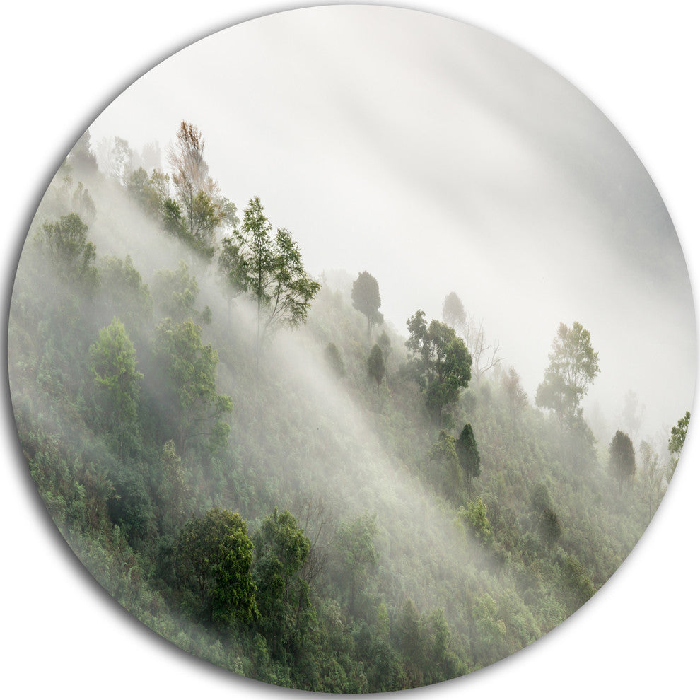 Mystical Foggy Mountain Slope, Landscape Photo Round Wall Art, 11"