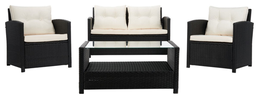 Safavieh Outdoor Vellor 4 Piece Living Set Black / Light Grey