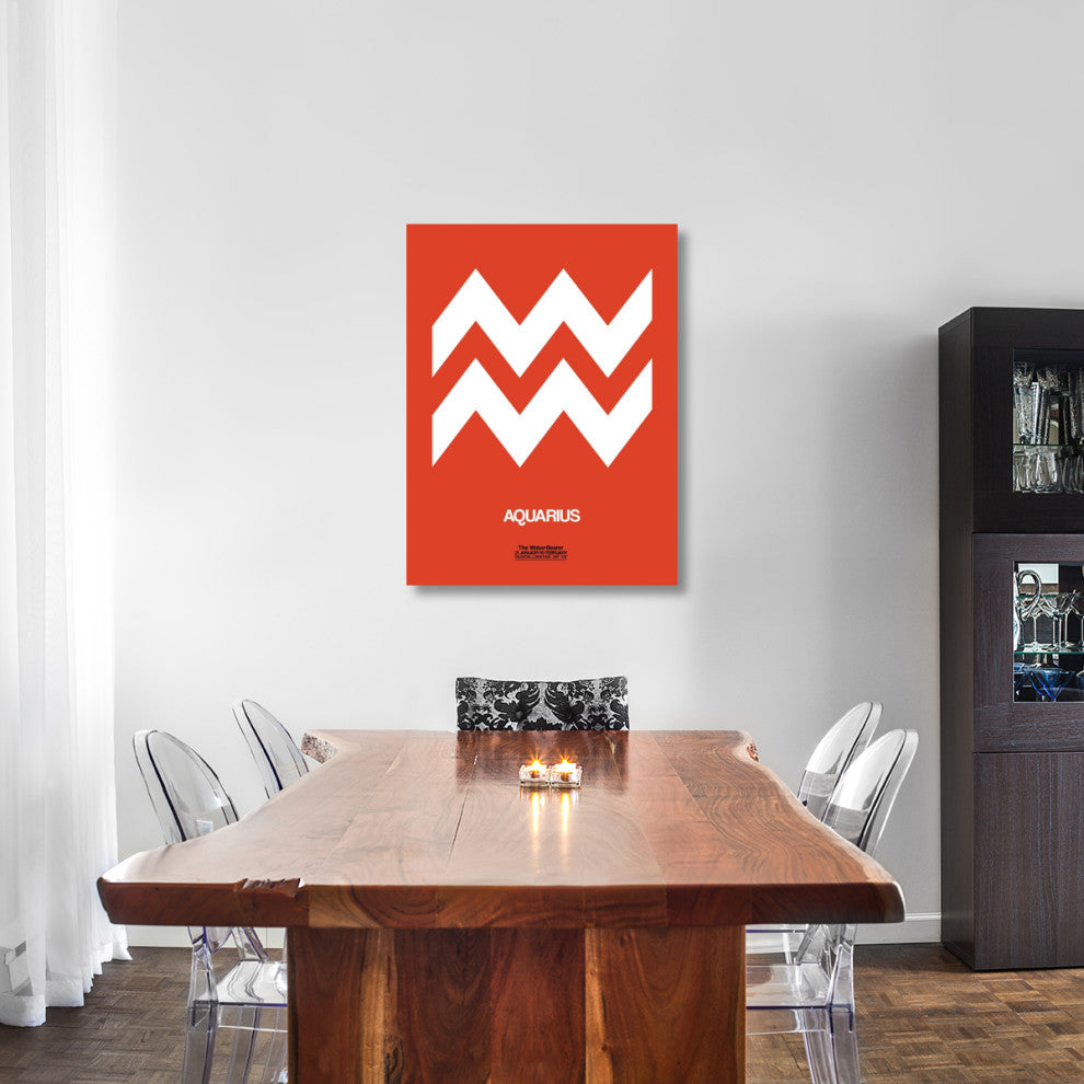"Aquarius Zodiac Sign White on Orange" Fine Art Print