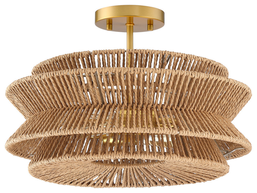 16" 2-Light Bohemian Woven Rope Semi-Flush Mount Ceiling Light