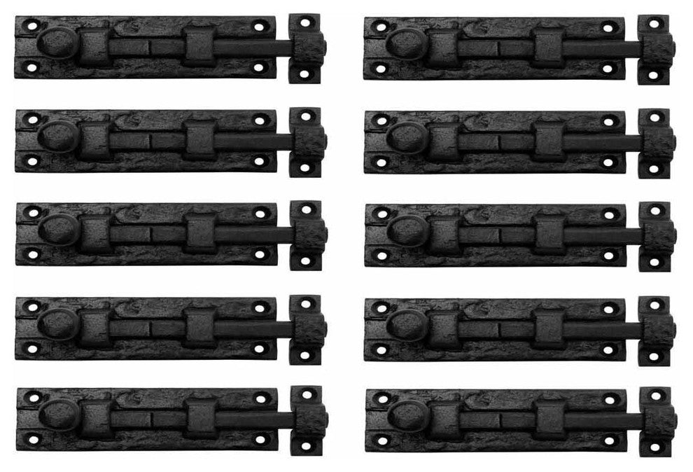 10 Black Wrought Iron  Cabinet or Door Slide Bolt 4" W |