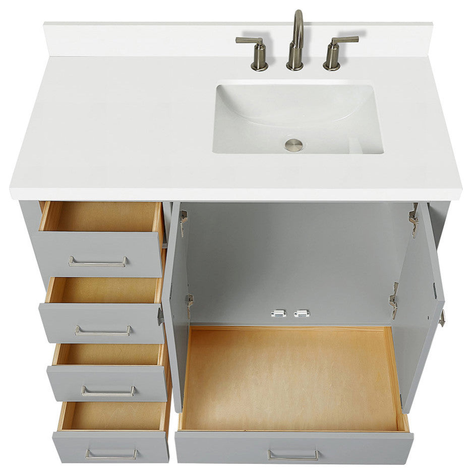 ARIEL Cambridge 43" Right Offset Rectangle Sink Gray Bathroom Vanity Quartz Top