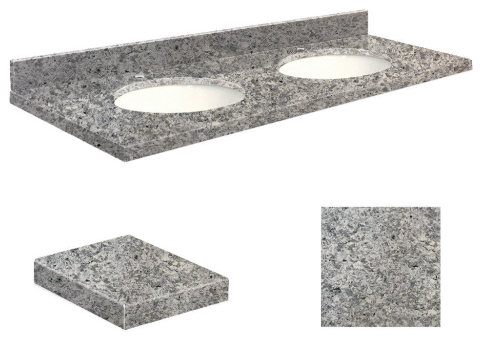 Quartz 61"x22" Double Sink Vanity Top, Single Faucet Hole, Overture, White Bowl