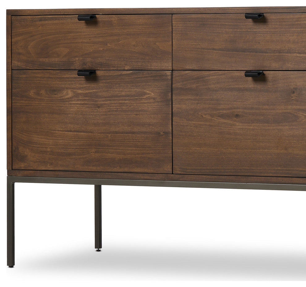 Trey Modular Wide Filing Cabinet Auburn Poplar, Natural Iron, Black Leather