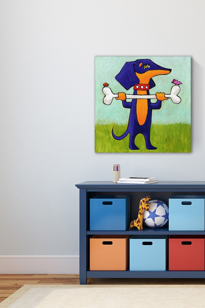 Marmont Hill, "Give a Dog a Bone" by Janet Nelson Print on Wrapped Canvas, 18x18