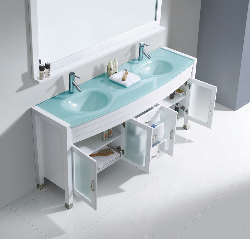 Virtu Ava 71" Double Bathroom Vanity, Espresso, Polished Chrome Faucet, Mirror